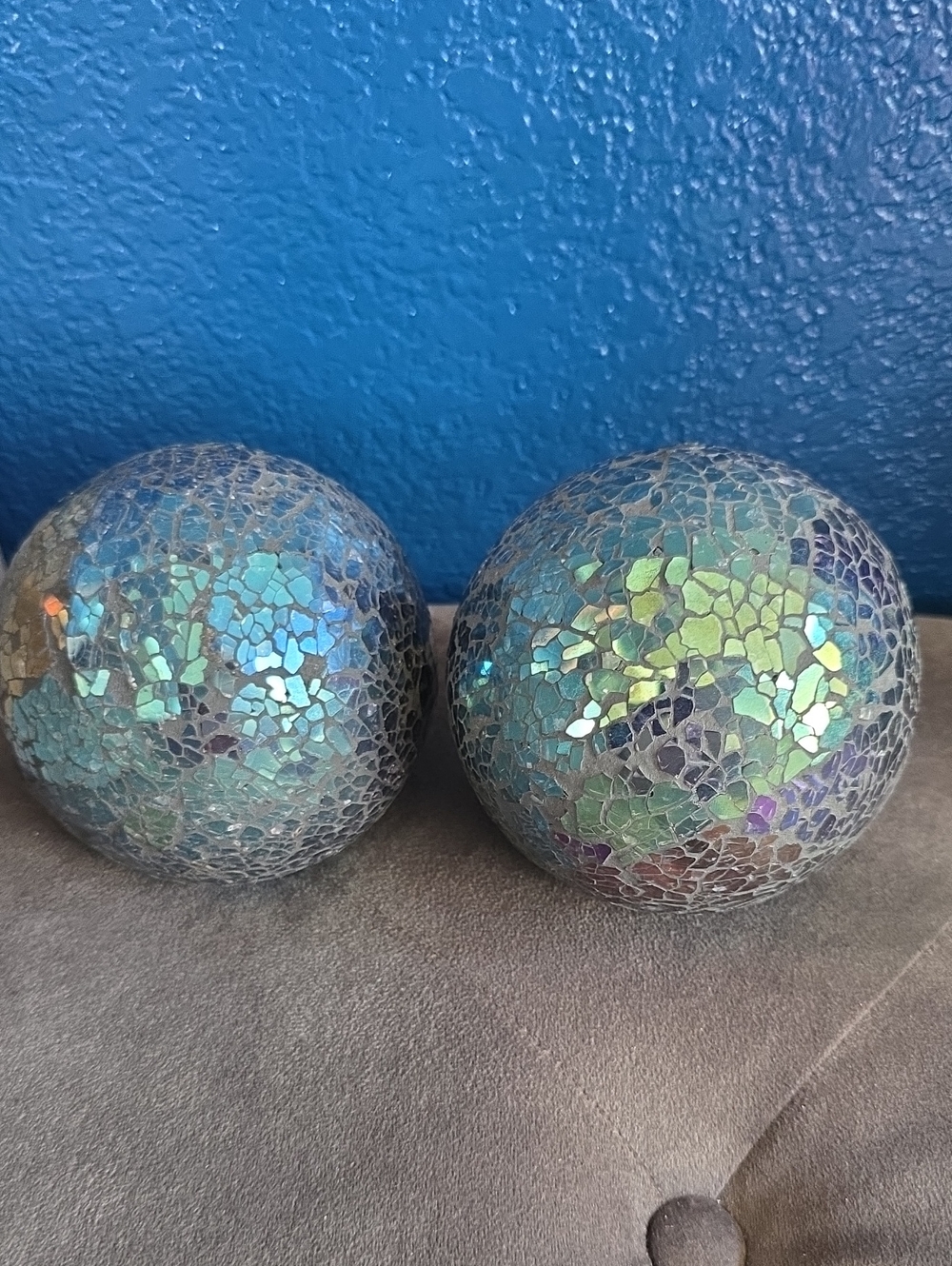 Pier 1 Iridescent Blue-Green Mosaic Decorative Spheres